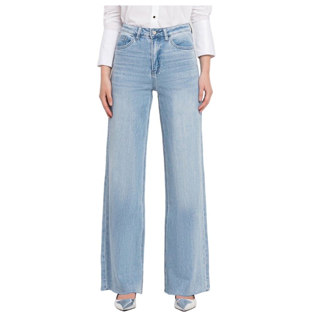 VERVET by Flying Monkey Super High Rise Clean Cut Raw Hem Wide Leg Jeans V2680N